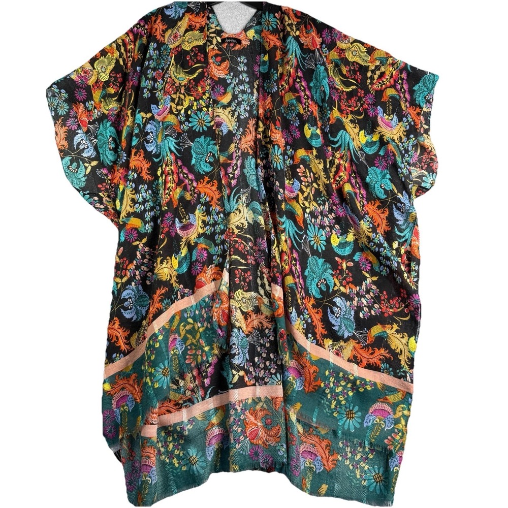 Nicole Miller Floral Kimono Duster Women's One Size No Sleeves Artsy Open Front